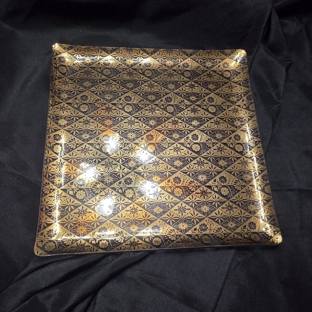 MCM Georges Briard Gold Flower Platter, 13.75"x13.75", Mid-Century Plate